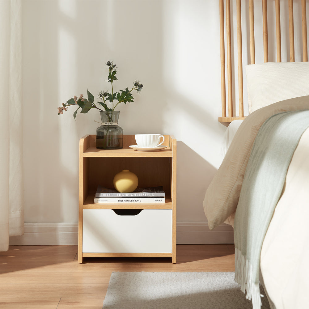 Nachtkastje Bordkak 45x36x34 cm eikenkleurig en wit [en.casa]