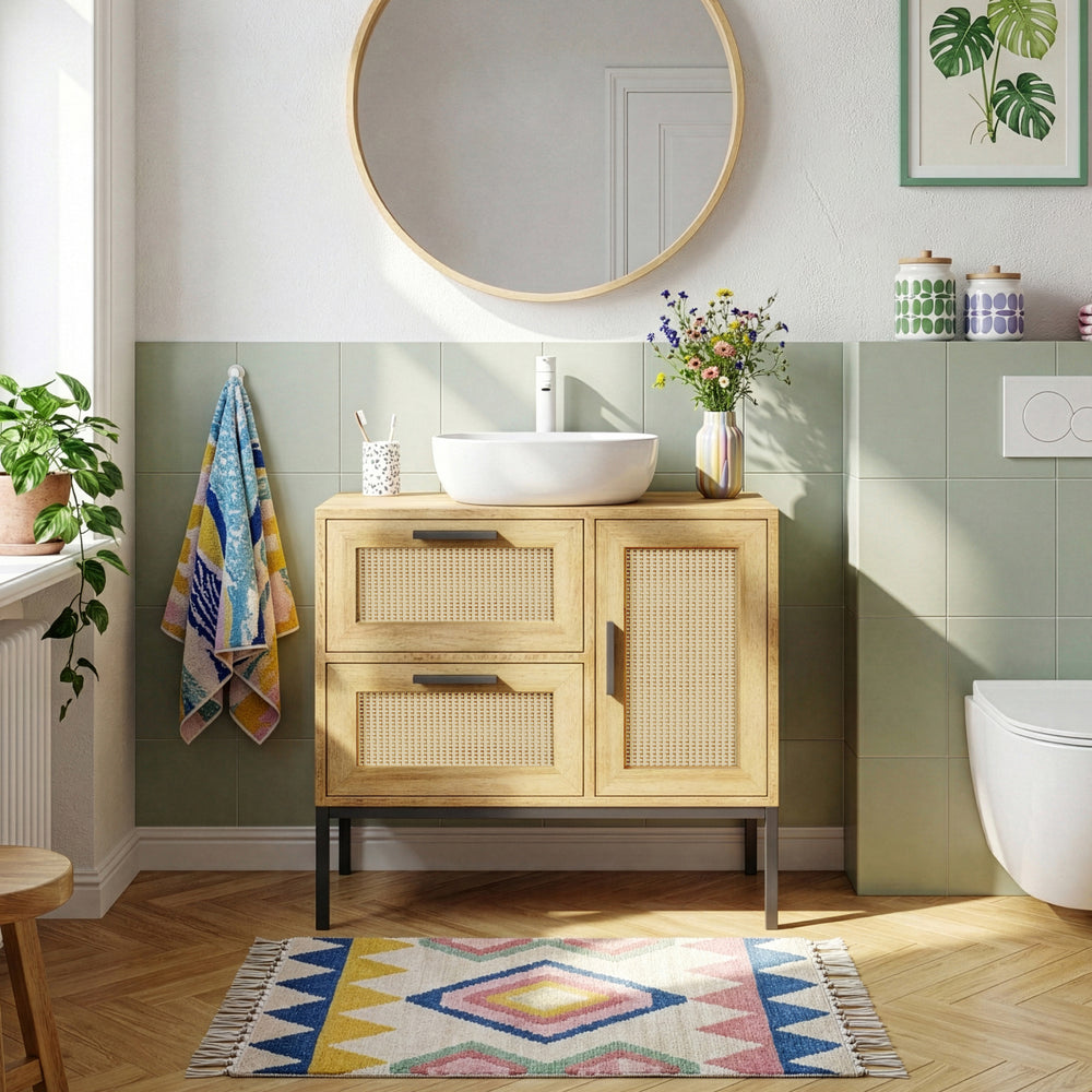 Meuble sous lavabo Marhasa 60 x 60 x 40 cm effet chêne / noir [en.casa]