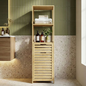 Badrek met wasmand Anun 130x36x33 cm bamboe houtkleurig [en.casa]