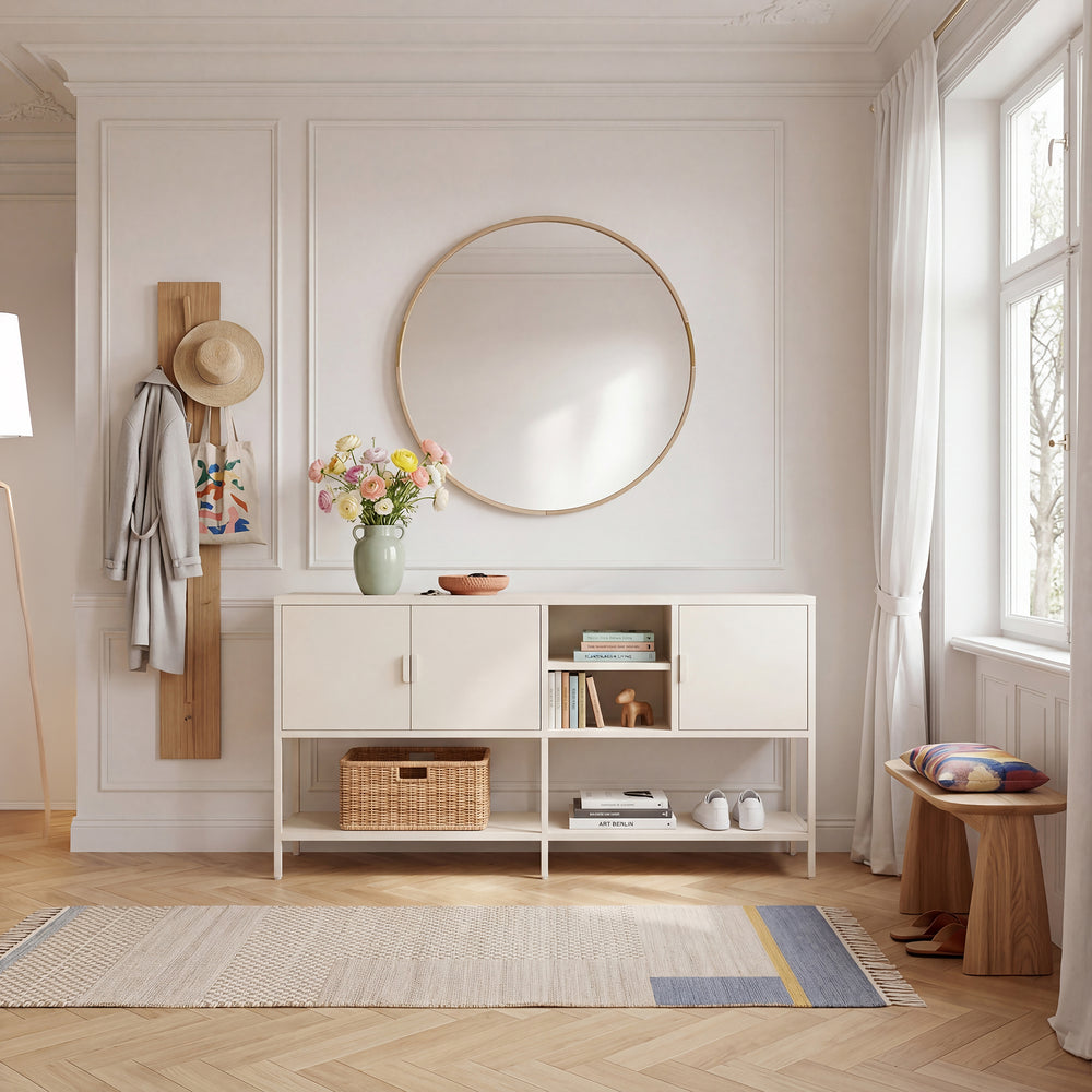Buffet Kliri acier 160 x 40 x 80 cm blanc crème [en.casa]