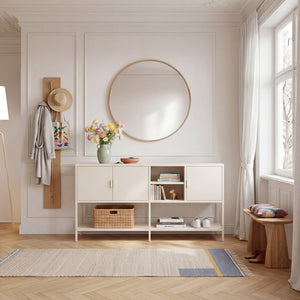 Buffet Kliri acier 160 x 40 x 80 cm blanc crème [en.casa]