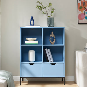 Bibliothèque Colwyn avec 2 tiroirs 105 x 80 x 40 cm bleu [en.casa]
