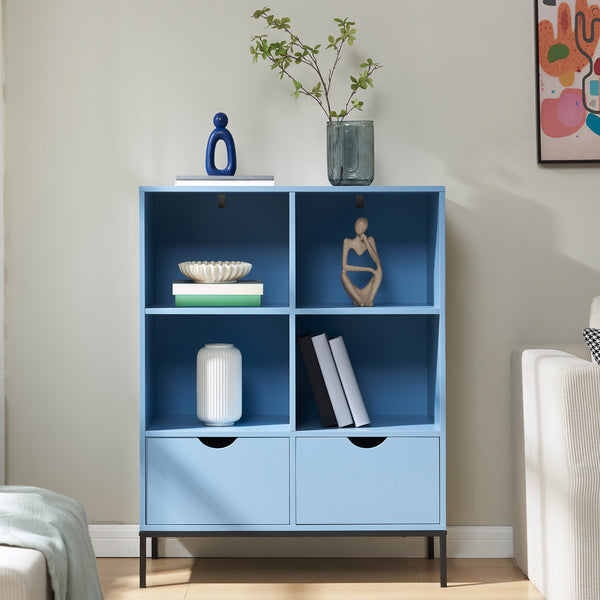 Bibliothèque Colwyn avec 2 tiroirs 105 x 80 x 40 cm bleu [en.casa]