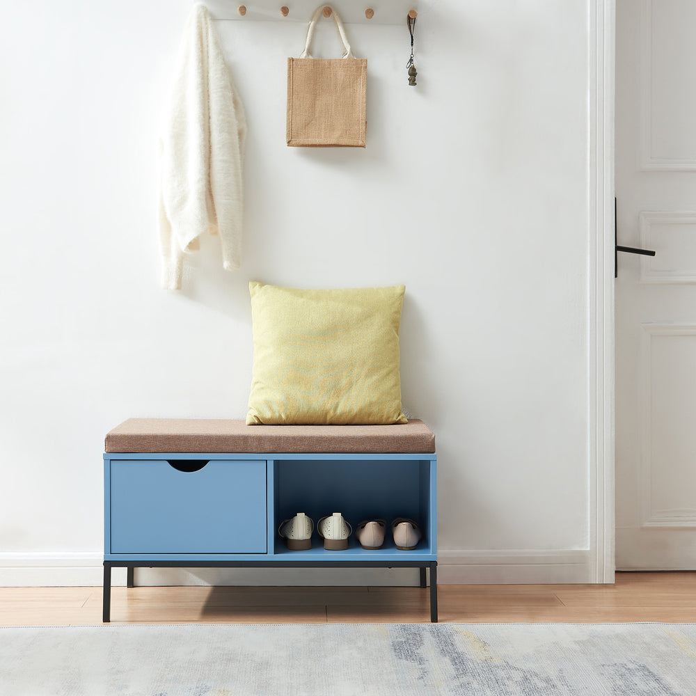 Banc à chaussures Colwyn 80 x 40 x 45 cm bleu [en.casa]