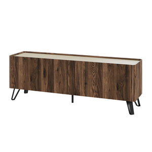 Meuble TV Trorlon 160x40x55 cm aspect noyer/travertin [en.casa]