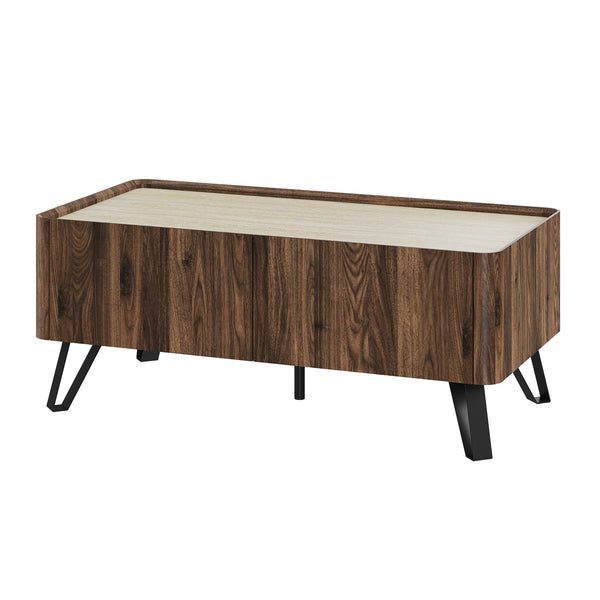 Couchtisch Trorlon 100x50x40 cm Walnussoptik/Travertin [en.casa]