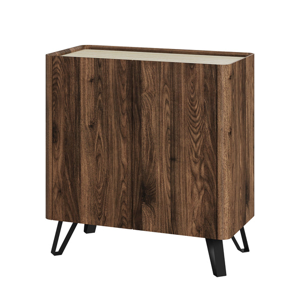 Commode Trorlon 83x80x40 cm aspect noyer/travertin [en.casa]