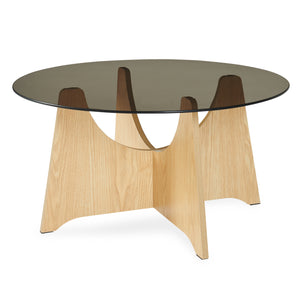 Salontafel 'Omlar' met glazen blad rond Ø70 x 35 cm eikenlook / rookgrijs