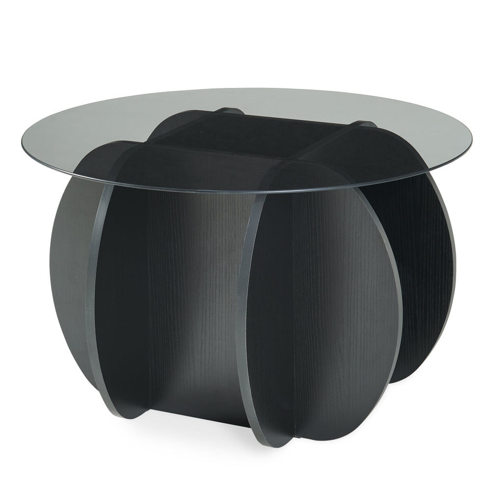 Salontafel Karhuvandi met glazen blad Ø70x40 cm Zwart/Grijs [en.casa]