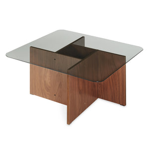 Salontafel Benexjö met glazen blad 70x70x36 cm walnootlook/grijs [en.casa]