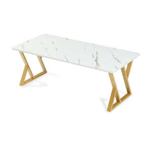 Salontafel Nolu 120x60x46 cm Goudkleurig/Marmerlook, wit [en.casa]
