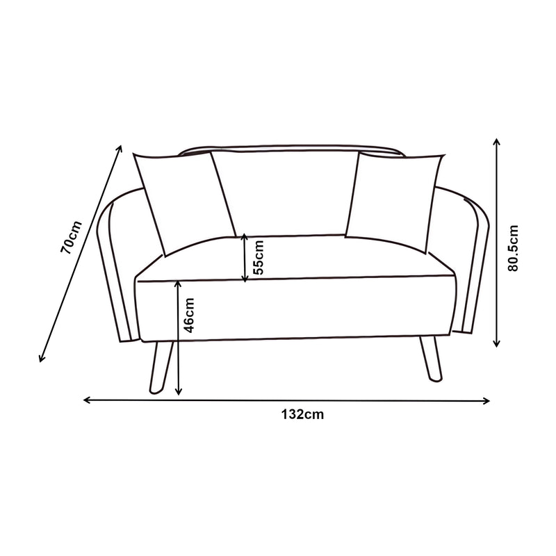 Croquis coté Canapé 2 places Midt 132 x 70 x 80,5 cm [en.casa]