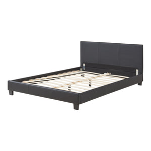 Lit double capitonné (140 x 200cm) cuir synthétique avec sommier à lattes noir Corium