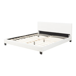 Lit Double Rembourré Albacete Sommier à Lattes Housse Similicuir 180 x 200 cm Blanc Corium