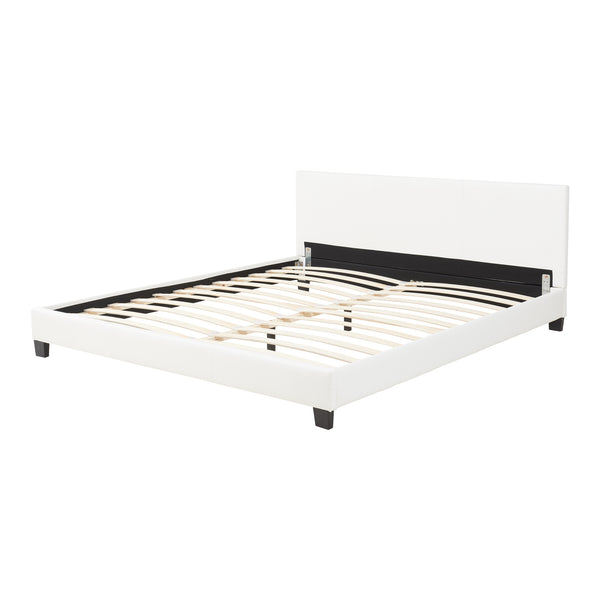 Lit Double Rembourré Albacete Sommier à Lattes Housse Similicuir 180 x 200 cm Blanc Corium