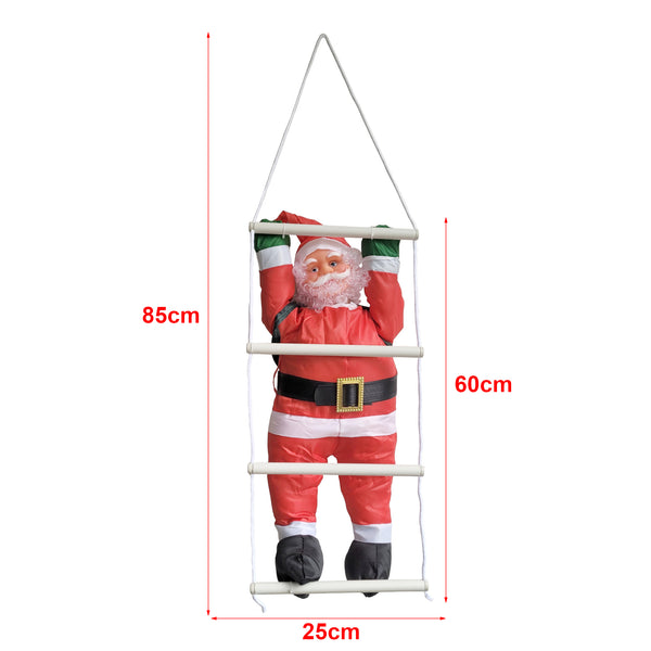Klimmende Kerstman 60 cm op ladder 85x25 cm