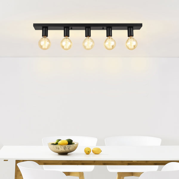 Plafondlamp plafonnière Korinthos 80x8x9 cm zwart 5xE27