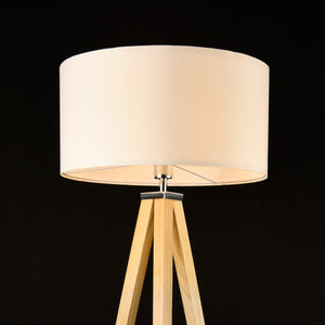 Lampadaire Trépied Queluz Bois Tissu Douille 1 x E27 Luminaire Intérieur Hauteur 152 cm Couleur Bois Blanc [lux.pro]
