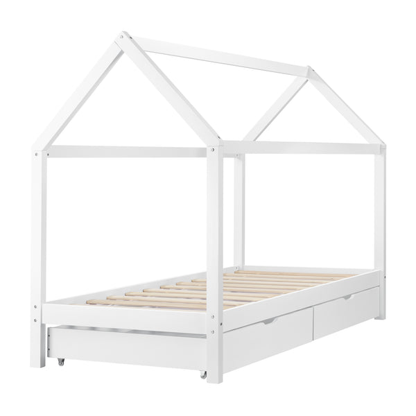 Kinderbed grenen met 2 lades huisbed 206x98x150 cm wit