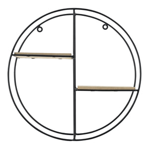[en.casa] Etagère Murale Ronde Meuble de Rangement Métal et Bois Couleur Bois Nature et Noir 35 x 12 x 35 cm