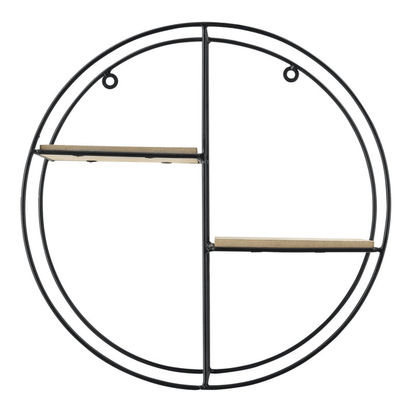 [en.casa] Etagère Murale Ronde Meuble de Rangement Métal et Bois Couleur Bois Nature et Noir 35 x 12 x 35 cm