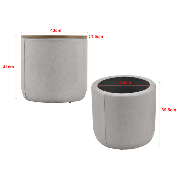 [en.casa] Table Basse Ronde avec Rangement Panneaux de Particules Textile Couleur Bois Gris 41 x 43 cm 