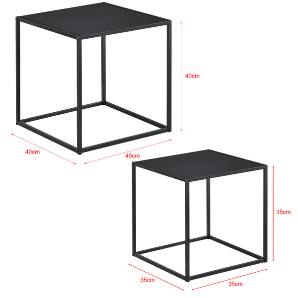 Lot de 2 Tables Basses Morsum Forme Carré Noir Mat [en.casa]