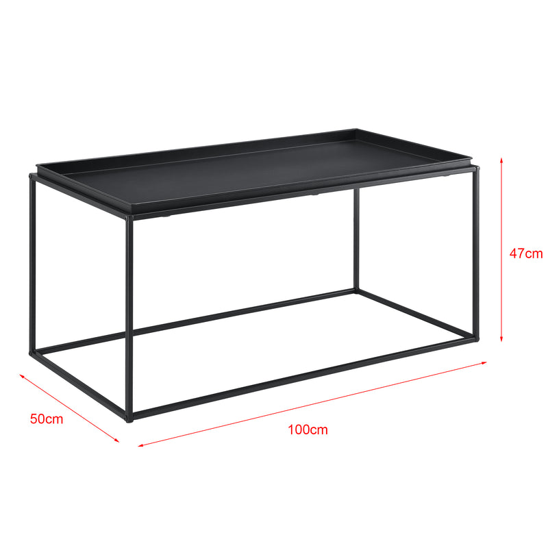 Croquis coté Table Basse à Plateau Arsia Large en Métal Noir Mat [en.casa]