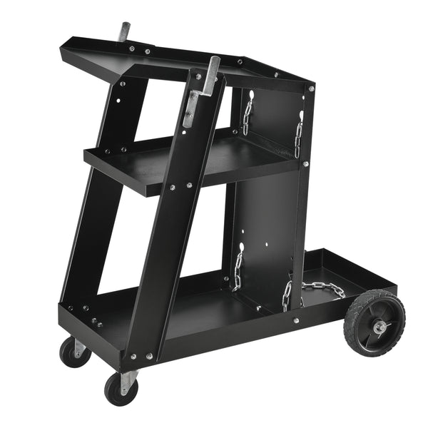Chariot de Soudage avec 3 Plateaux et Rangement de Bouteille de Gaz Acier Noir [pro.tec]