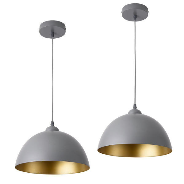 Lot de 2 Lampes à Suspension Toulon Hauteur Réglable Métal E27 Diamètre 30 cm Gris Doré [lux.pro]