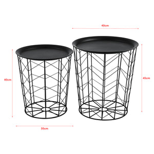 Set de 2 Tables Basses Cerisey Plateaux Amovibles Métal Plusieurs Tailles Noir [en.casa]