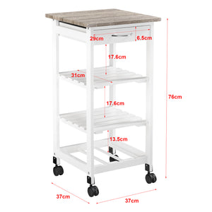 Chariot de Service Chariot de Cuisine Chariot Roulant Desserte avec Tiroir Roulettes Vérouillables MDF Plastique 76 x 37 x 37 cm Bois Naturel Blanc [en.casa]