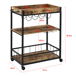 Chariot de Service Thalwil avec Range-Bouteilles Range-Verres Plateau Amovible Bois Foncé Noir [en.casa]