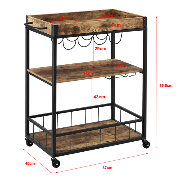 Chariot de Service Thalwil avec Range-Bouteilles Range-Verres Plateau Amovible Bois Foncé Noir [en.casa]