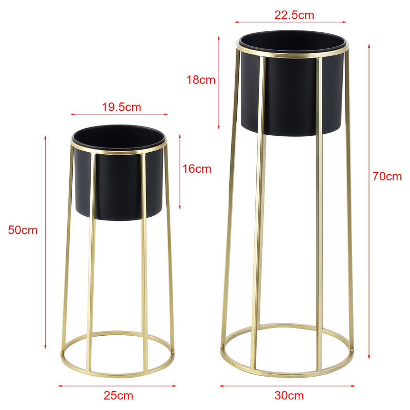 Croquis coté Set de 2 Supports de Plantes Macon Doré Noir [en.casa]