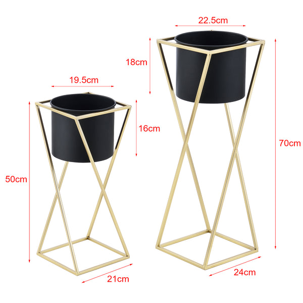 Lot de 2 Supports de Plantes Mons Doré Noir [en.casa]
