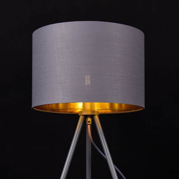 Lampe de Bureau Élégante Lampe de Table Stylée Liseuse Trépied E14 Métal Tissu Hauteur 51 cm Gris Doré [lux.pro]