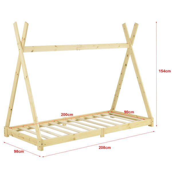 Lit enfant tipi Höri en pin avec matelas mousse à froid 90 x 200 cm [en.casa]