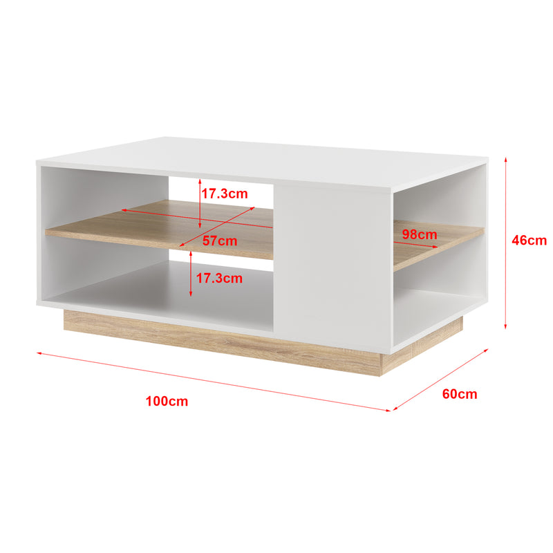 Maatschets Salontafel Trelleborg 100x60x46 cm wit en eikenkleurig