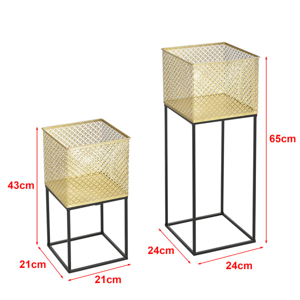 Set Cache-Pot Juprelle Métal Tailles Différentes Noir Doré [en.casa]