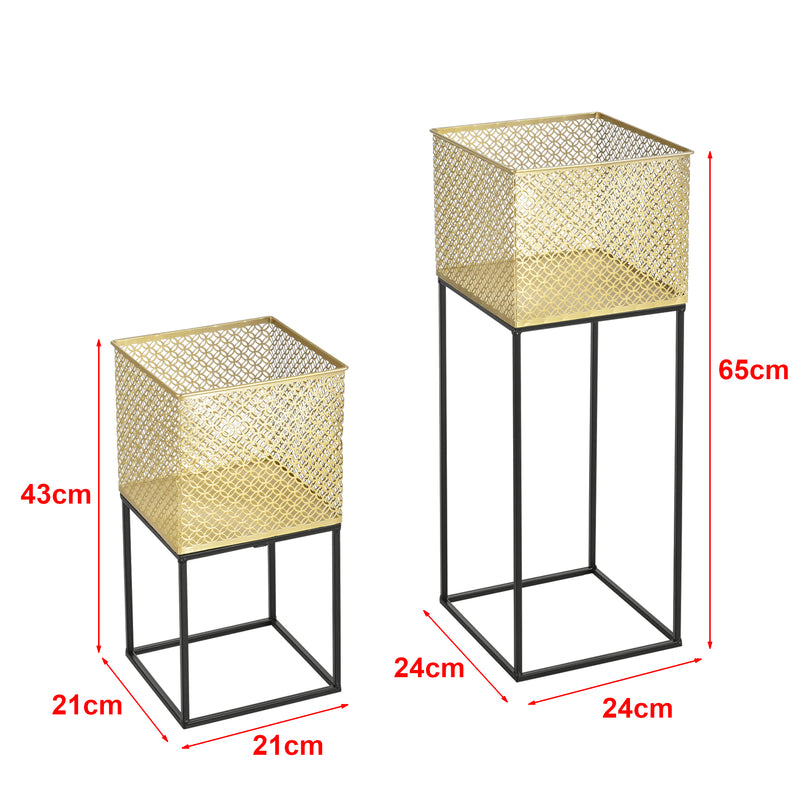 Croquis coté Set Cache-Pot Juprelle Métal Tailles Différentes Noir Doré [en.casa]