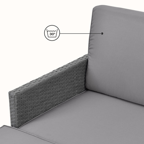 Salon de Jardin Design Rattan 4 Places Acier Polyrotin Verre Polyester Gris [en.casa]