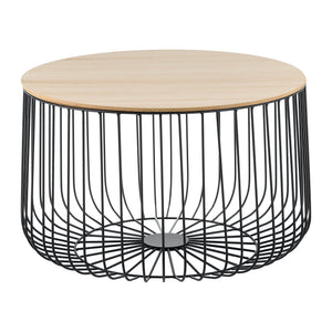 Lot de 2 Tables Basses Design Tables de Salon de Tailles Différentes Paniers à Plateaux Amovibles Métal MDF Noir Chêne Clair [en.casa]