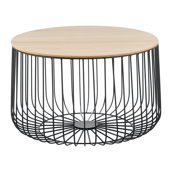 Lot de 2 Tables Basses Design Tables de Salon de Tailles Différentes Paniers à Plateaux Amovibles Métal MDF Noir Chêne Clair [en.casa]