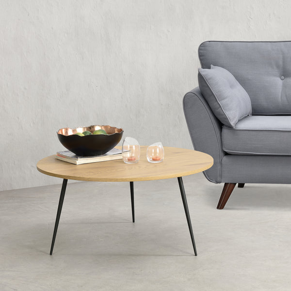 Table Basse Stylée de Salon Table d'Appoint Ronde avec Pieds Solides en Acier Capacité de Charge 15 kg MDF 40 x 80 cm Noir Chêne [en.casa]