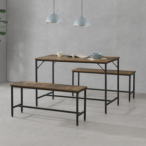 Eetkamerset Pajala ettafel met banken zwart en houtkleurig