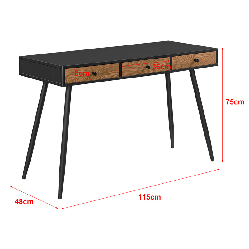 Croquis coté Bureau Tumba à 3 Tiroirs 75 x 115 x 48 cm Effet Bois Foncé Noir [en.casa]