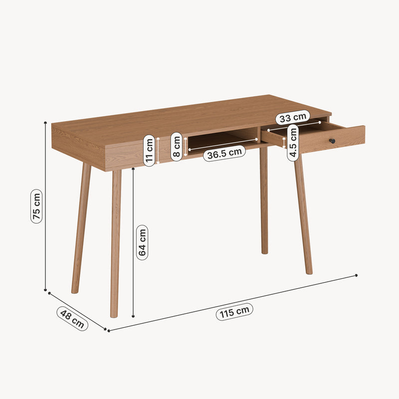 Croquis coté Bureau Habo 74 x 115 x 48 cm Effet Bois Foncé [en.casa]