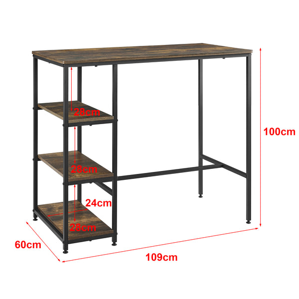 Bartafel Växjö met 3 planken 109x60x100 cm zwart houtkleurig