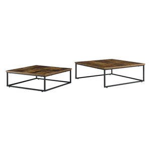 Lot de 2 tables basses gigognes Haninge carrées Effet bois foncé [en.casa]